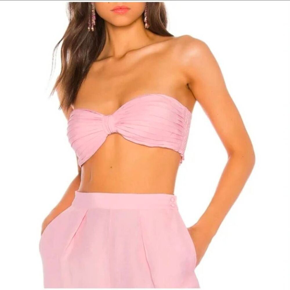 Ronny Kobo Mayah Top M Petal Pink Strapless Pleated Bustier Crop NWT $295